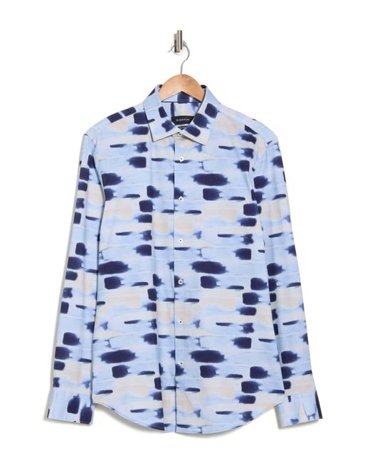 Bugatchi Blue Trim Fit Abstract Print Stretch Cotton Button-up Shirt for men
