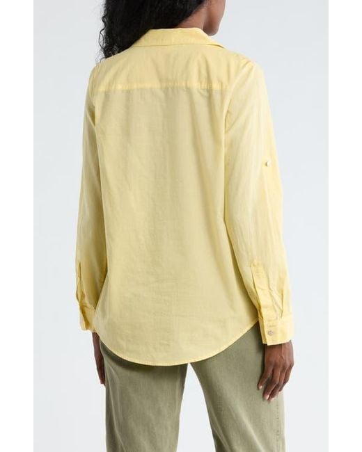 DKNY Yellow Solid Roll Sleeve Button-Up Shirt