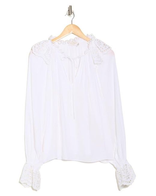 Ramy Brook White Lilian Ruffle Eyelet Top
