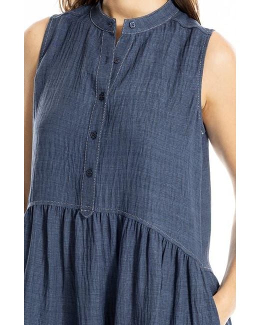 Max Studio Blue Button Placket Minidress