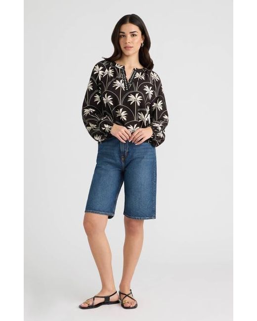 NVLT Black Split Neck Challis Top
