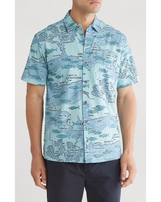 Kahala Blue Loko Print Cotton Short Sleeve Button-up Shirt for men