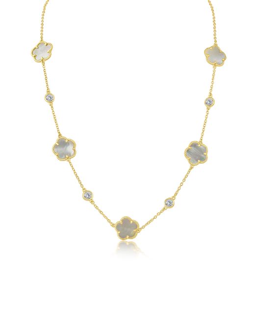 CZ by Kenneth Jay Lane Metallic Clover Station Necklace