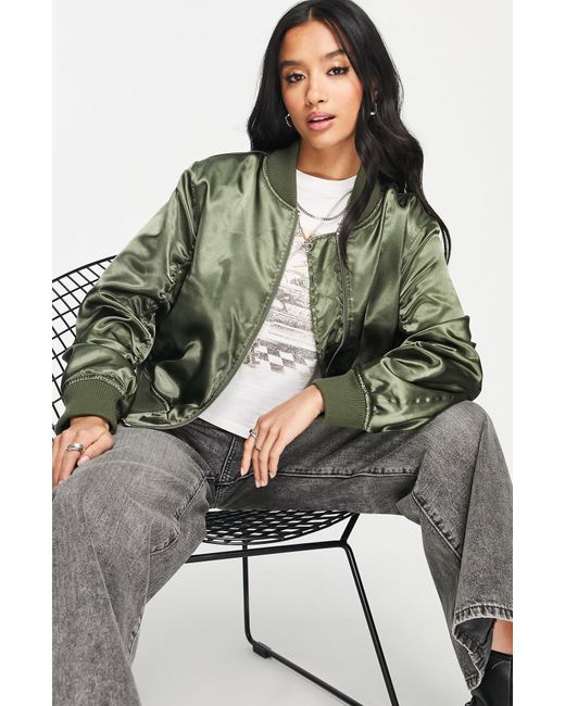 Green sales satin bomber