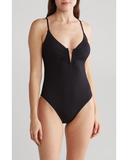 Sanctuary Black V-wire Ribbed One-piece Swimsuit