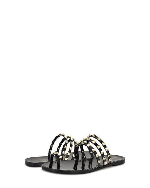 Nine West Black Centy Studded Toe Loop Sandal