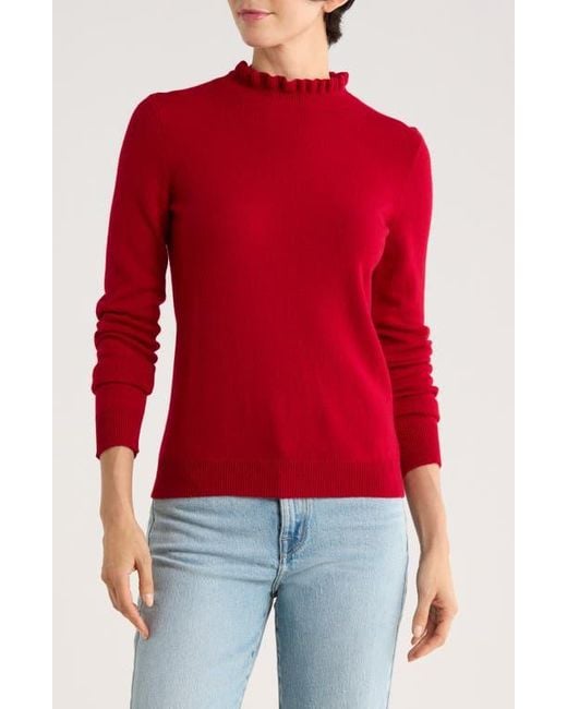Sofiacashmere Red Ruffle Mock Neck Cashmere Sweater