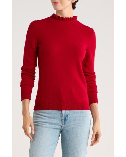 Sofiacashmere Red Ruffle Mock Neck Cashmere Sweater