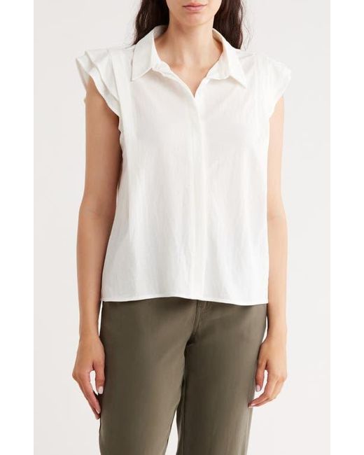 Bobeau White Cap Sleeve Piqué Button-Up Top