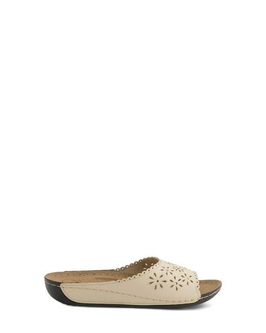 Flexus by Spring Step Natural Rhinestone Lasercut Slide Sandal