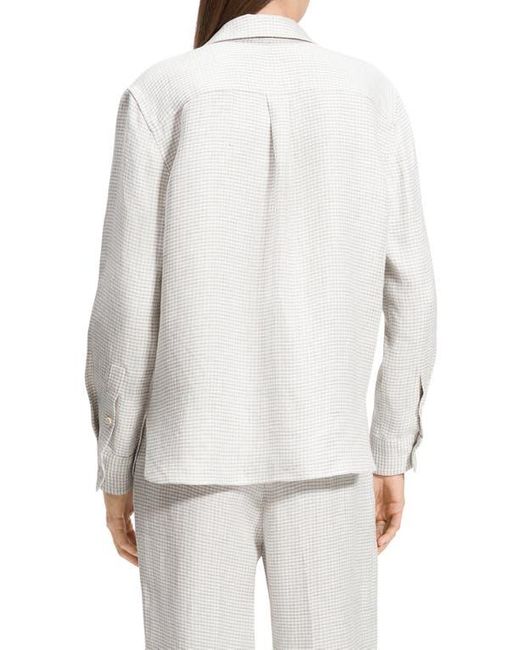 Theory White B.Mela Houndstooth Linen Blend Button-Up Shirt