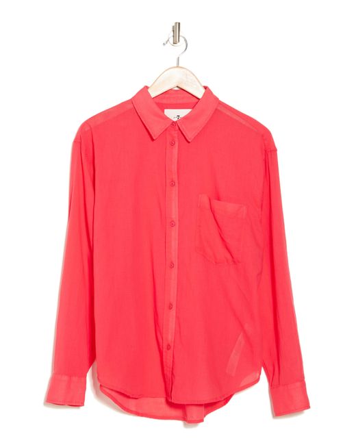 7 For All Mankind Pink Long Sleeve Button-up Tunic Shirt