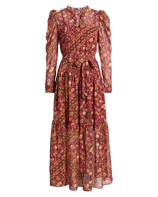 Julia Jordan Print Long Sleeve Chiffon Tiered Dress