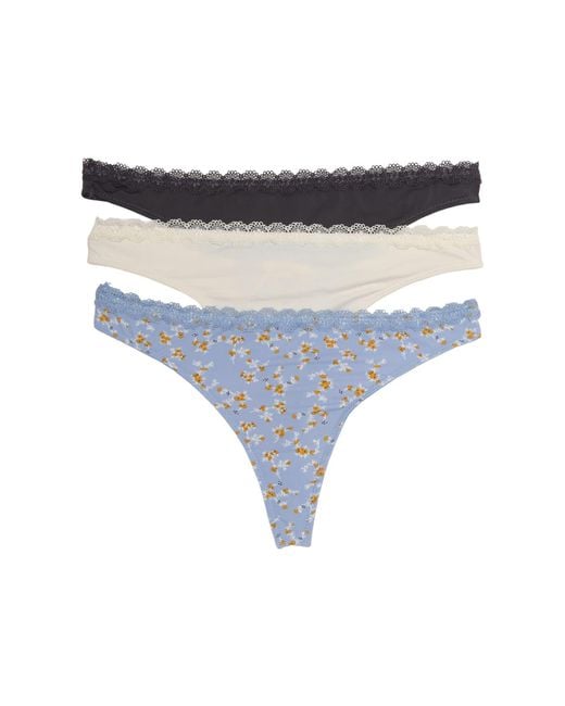 Felina 3pack Micro Lace Waist Thong Panties In Floral/asphalt/vanilla