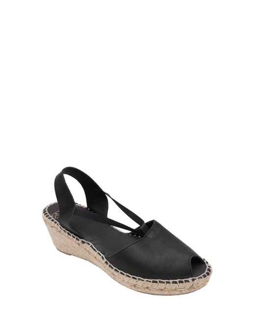 Andre Assous Black Dainty Leather Espadrille Wedge Sandal