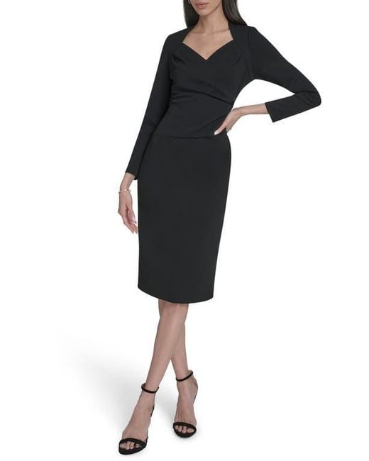 Calvin Klein Black Stretch Crepe Midi Sheath Dress