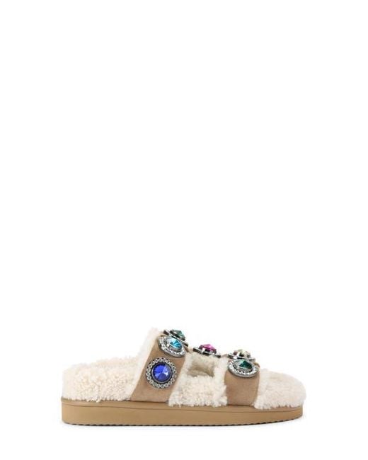 Kurt Geiger Blue Orson Crystal Teddy Genuine Shearling Lined Sandal