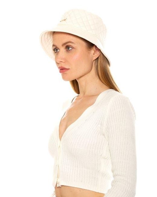 Alexia Admor White Quilted Faux Leather Bucket Hat