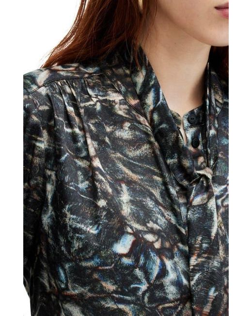 AllSaints Black Toni Caladesi Tie Neck Button-Up Shirt