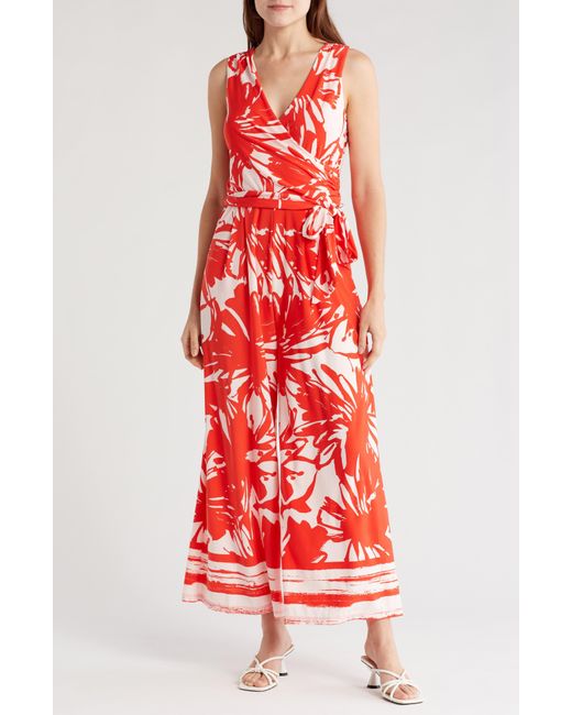 Eliza J Red Abstract Floral Wide Leg Jumpsuit