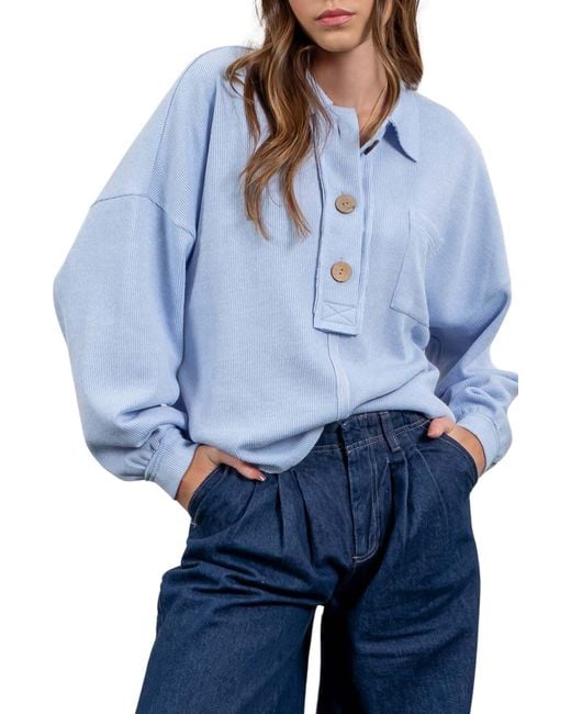 Blu Pepper Button Placket Sweater Top in Blue Lyst