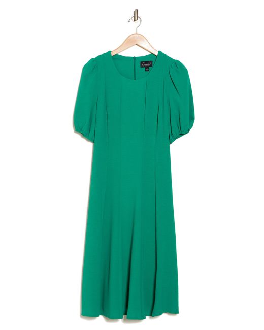 Connected Apparel Green Puff Sleeve Midi Dress