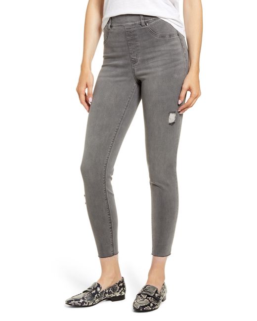 Spanx Gray Distressed Ankle Skinny Jeans