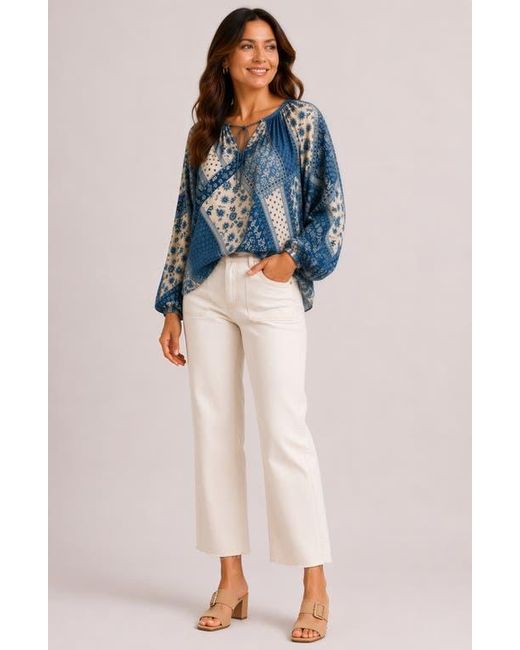 BLUEGREY Blue Patchwork Print Long Sleeve Top