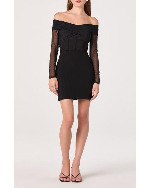 Astr Black Off The Shoulder Long Sleeve Mesh Minidress
