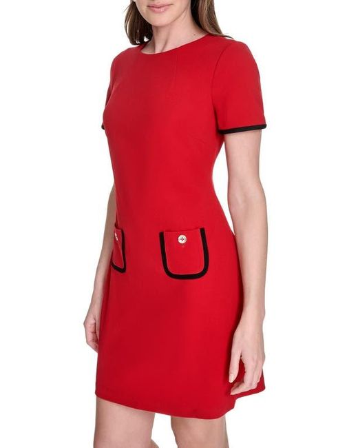 Tommy Hilfiger Red Short Sleeve Scuba Crepe Contrast Trim Dress
