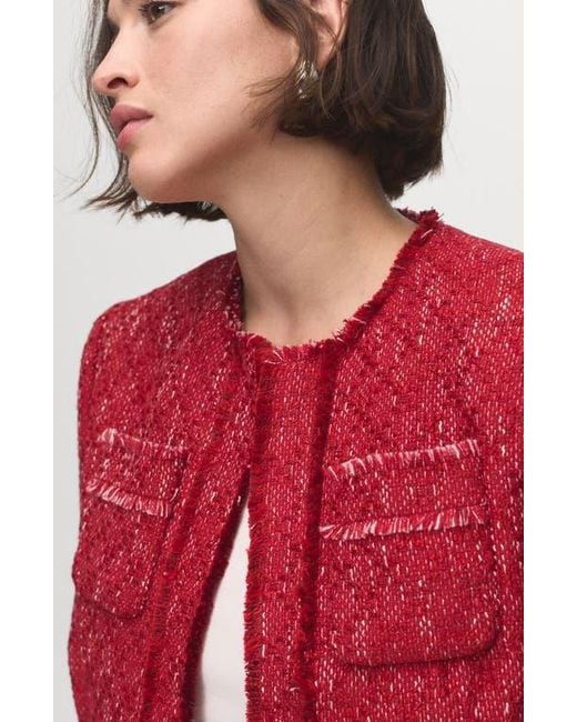 Mango Red Frayed Tweed Jacket