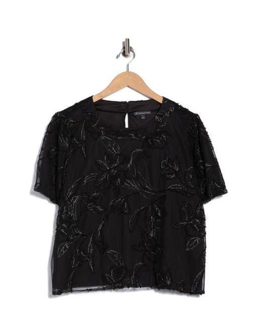 Adrianna Papell Black Floral Embroidered Top