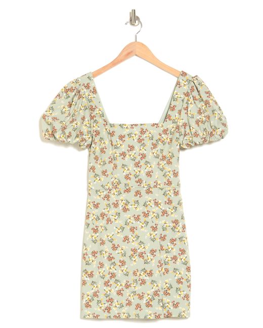 ROW A Natural Floral Puff Sleeve Dress