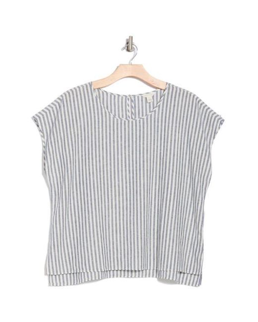 Caslon Gray Stripe Short Sleeve Linen Blend Top