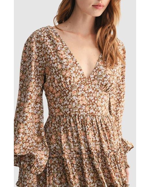Lush Natural Long Sleeve Ruffle Minidress