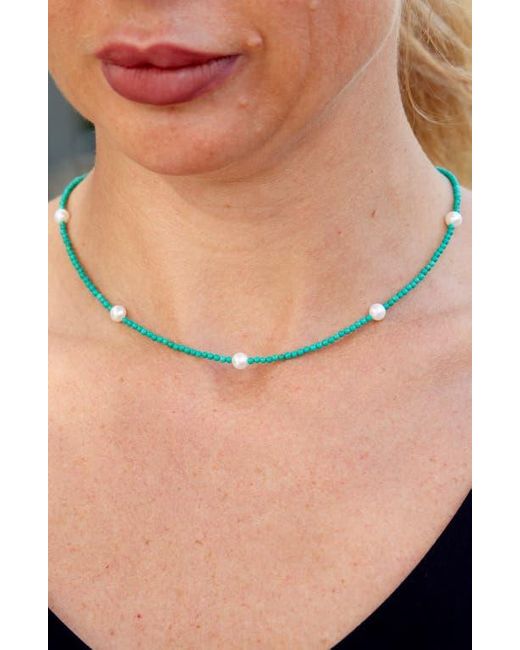 SAVVY CIE JEWELS Blue Cultured Freshwater Pearl & Beaded Necklace