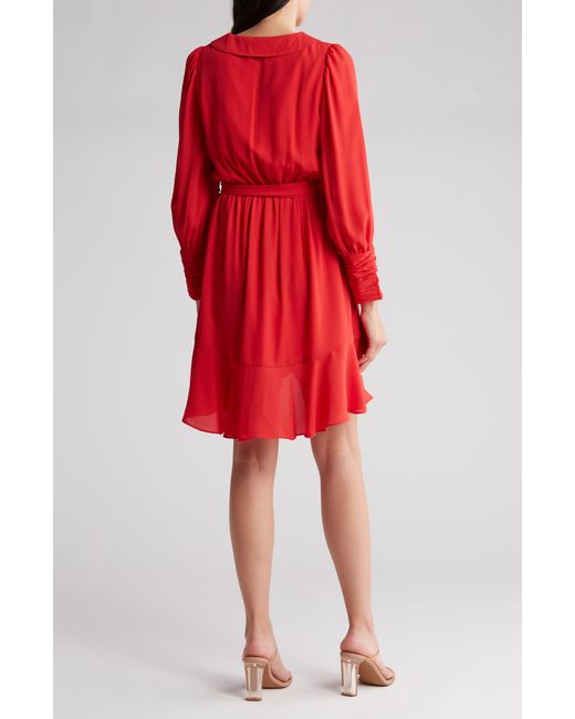 Nanette Lepore Red Long Sleeve Crepe Chiffon Dress