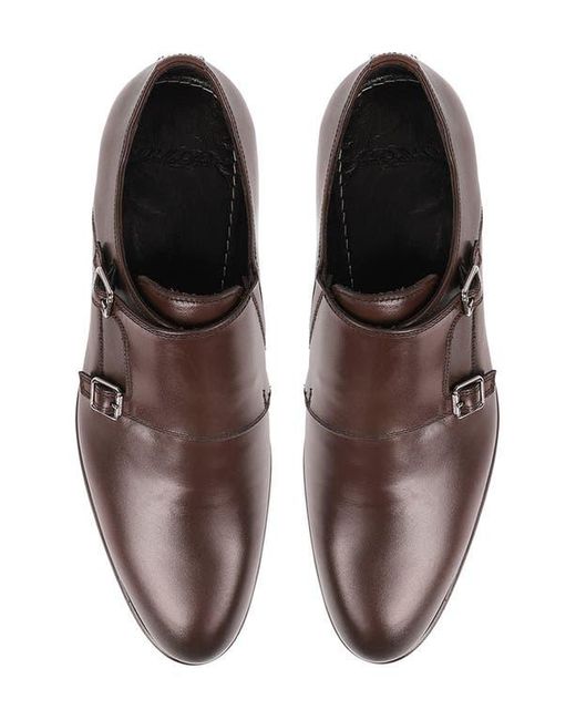 VELLAPAIS Brown Nemo Double Monk Strap Leather Loafer for men