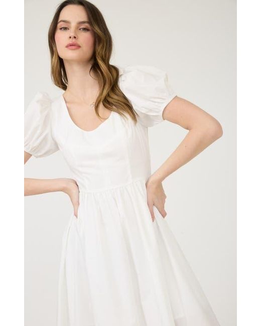 Blu Pepper White Puff Sleeve Midi Dress