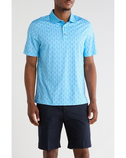 Bugatchi Blue Geometric Print Performance Polo for men