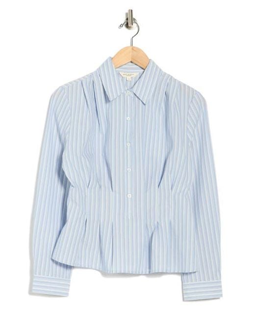 Max Studio Blue Stripe Long Sleeve Pleated Button-Up Shirt