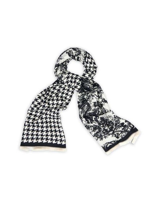 Saachi White Reversible Houndstooth Print Scarf