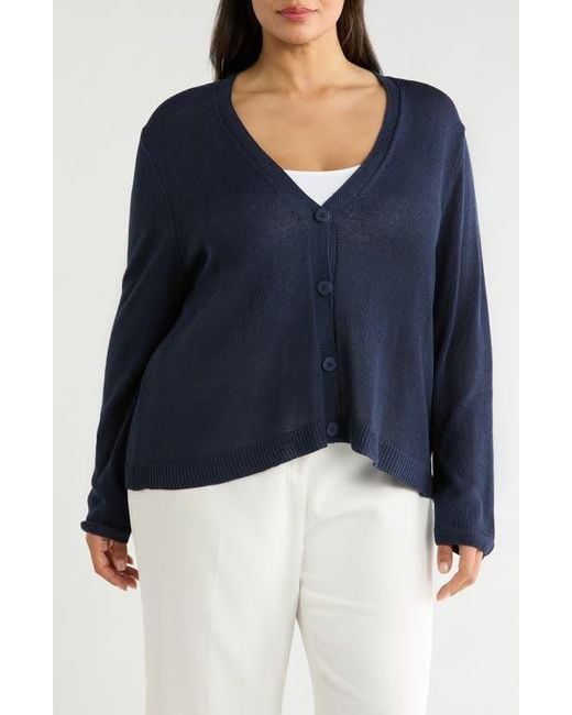 Max Studio Blue V-Neck Button Front Cardigan