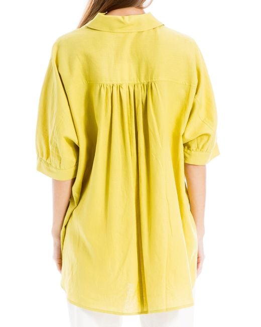 Max Studio Yellow Oversize Linen Blend Button-up Shirt