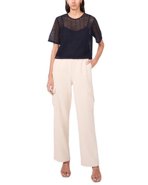 Halogen® Blue Geometric Openwork T-Shirt