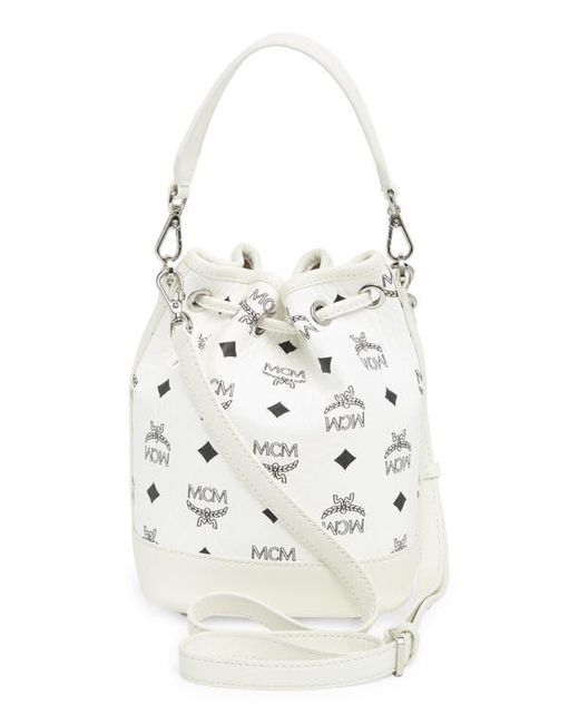 MCM White Dessau Drawstring Mini Shoulder Bag