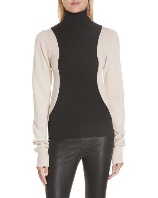 Helmut Lang Black Colorblock Wool Blend Turtleneck Sweater