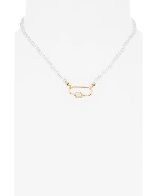Leith Metallic Cubic Zirconia & Crystal Beaded Carabiner Necklace