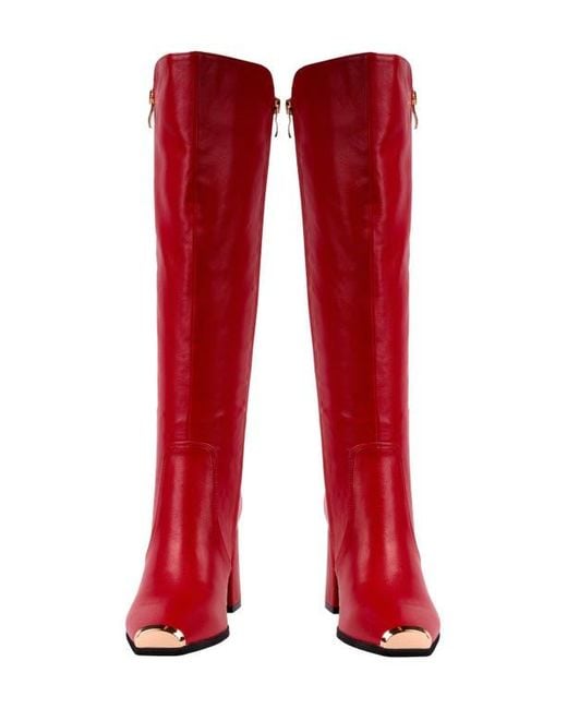 Ninety Union Red Link Nipped Toe Knee High Boot