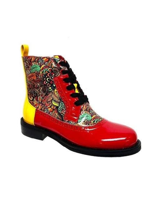 Ninety Union Red Mixed Print Lace-Up Boot